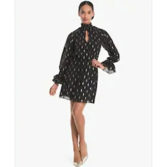 Parker Shelli Womens Long-Sleeve Ruffled Silk Blouson Mini Dress Black Sz XS - Picture 2 of 16
